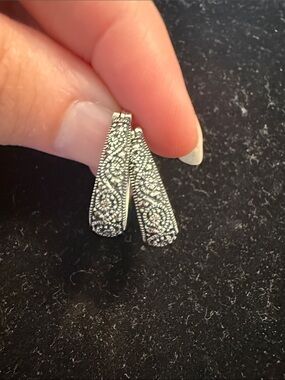 Sterling Silver and marcasite teardrop Hoop Earrings